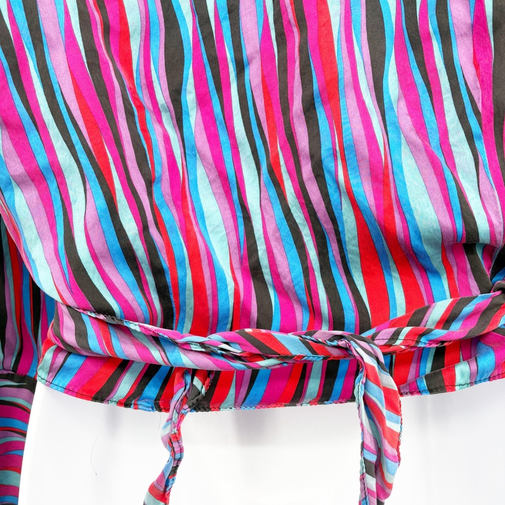 Cache Womens Multicolor Striped Y2K Retro Vibrant Wrap Front Silk Top Size L - Picture 4 of 6